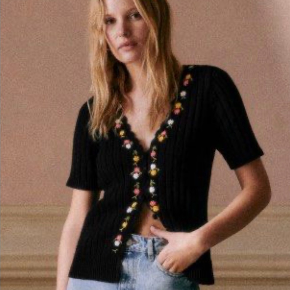 Sezane Paris Iliana Cardigan floral embroidered